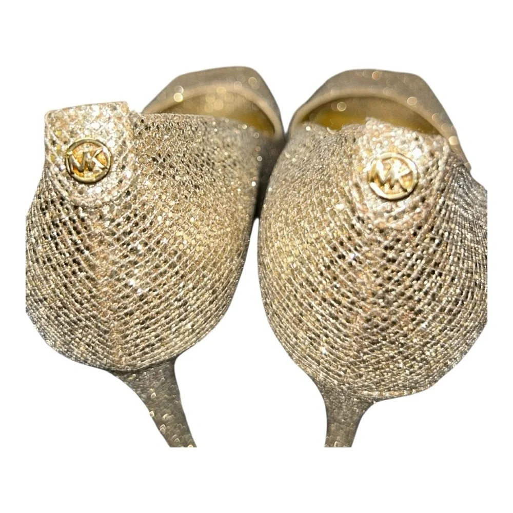 MICHAEL KORS Sparkling Gold Peep-Toe Heels excellent condition size 5 - Picture 9 of 14